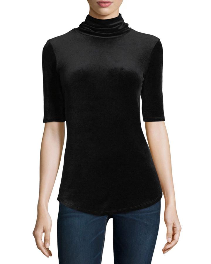 Half-sleeve Velour Turtleneck