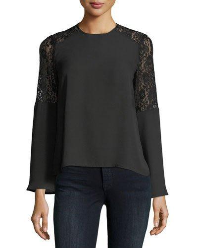 Lace-shoulder Crepe Blouse