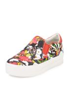Jungle Floral-print Slip-on Sneaker, Coral/multi