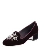 Velvet Pearlescent Loafer Pump, Burgundy