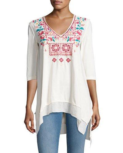 Raquel V-neck Jersey Tunic, White
