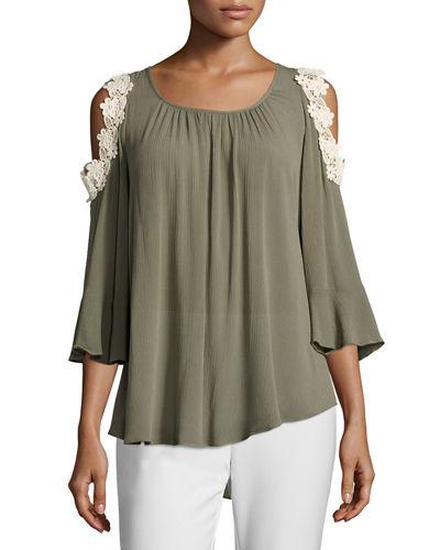 Flare-sleeve Cold-shoulder Blouse