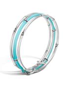 Three-row Linked Bamboo Bangle With Turquoise-hued Enamel,