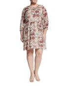 3/4-sleeve Floral-print Dress, Mauve Dust,