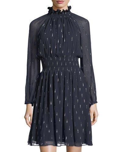 Metallic Chiffon Mock-neck Dress