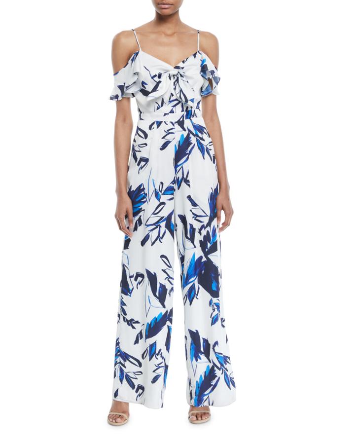 Floral Off-the-shoulder Tie-front Jumpsuit