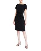 Boat-neck Crepe Midi Dress With Front Tie