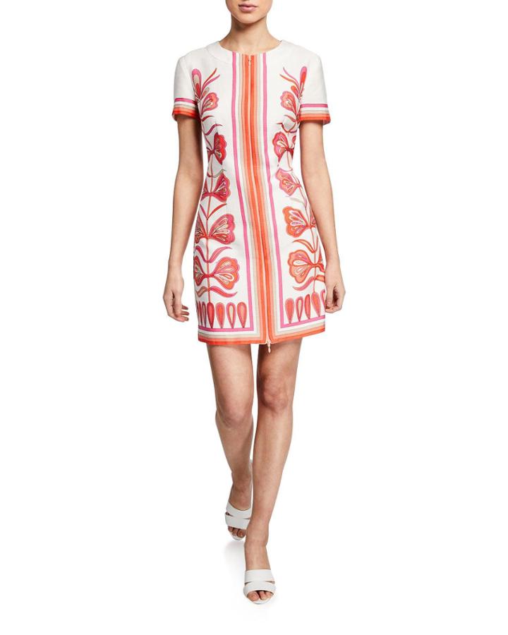 Arboretum Butterfly Ottoman-print Short-sleeve Zip-front Dress