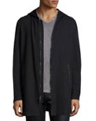 Long-line Knit Front-zip Hoodie, Black