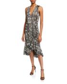 Briony Python-print Ruched Ruffle Dress