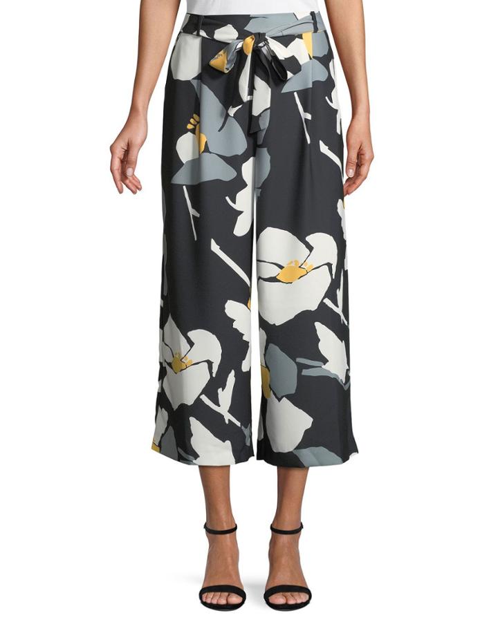 Wide-leg Floral-print Pants With Detachable Belt