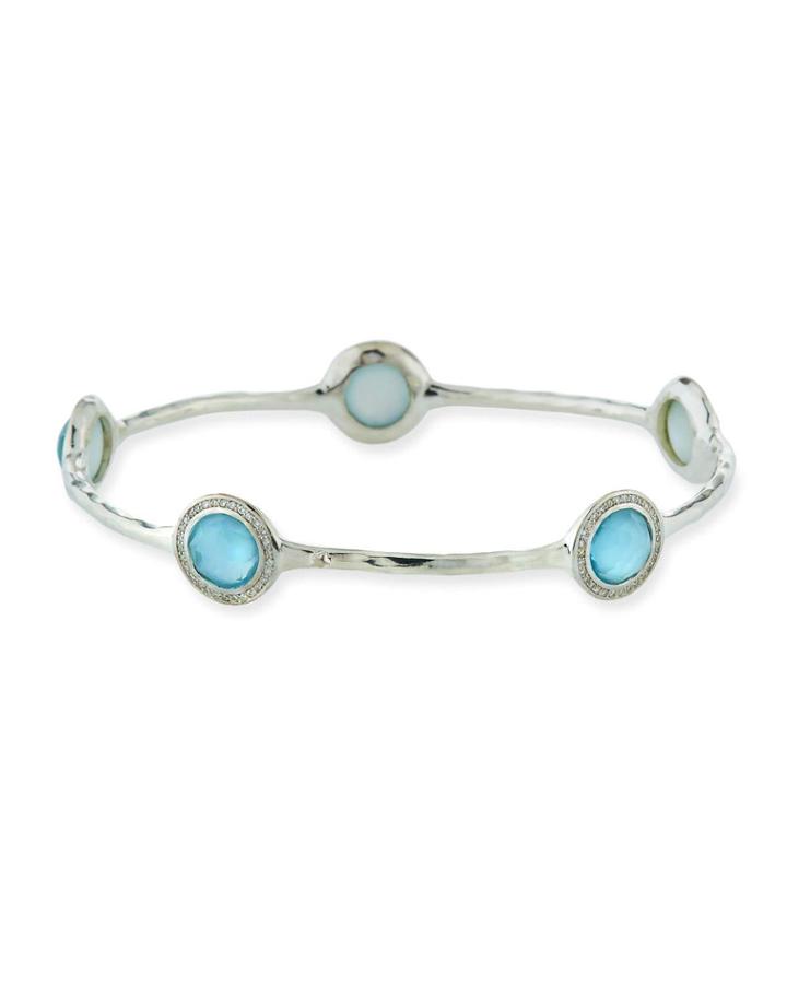 Lollipop 5-stone & Diamond Bangle, Swiss Blue Topaz