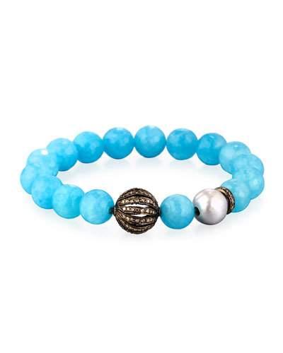 Agate, Diamond & Pearl Beaded Stretch Bracelet