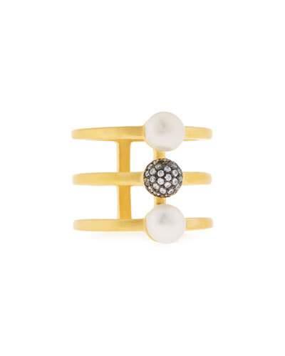 Triple-band Stacked Pearly Crystal Gladiator Ring