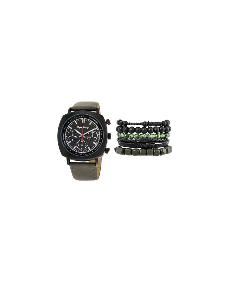 Men's 46mm Chronograph Watch & Bracelets Set, Black/olive