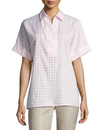 Kaya Short-sleeve Gingham Blouse,