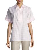 Kaya Short-sleeve Gingham Blouse,