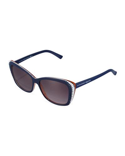 Tri-tone Modified Cat-eye Acetate Sunglasses, Blue/white/tortoise