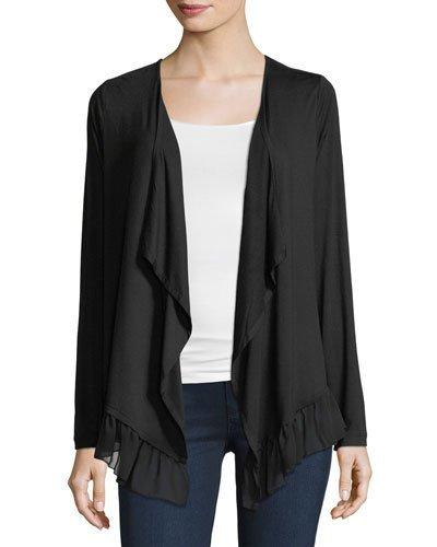Chiffon-trim Open-front Cardigan