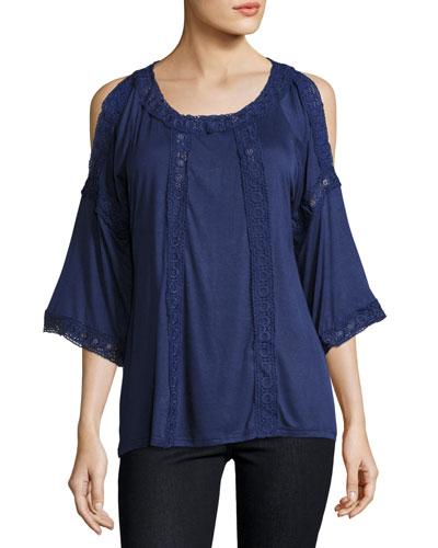 Lace-trimmed Cold-shoulder Blouse