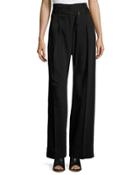 Paper Bag High-waist Wide-leg Pants, Black