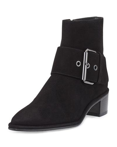 Buckler Suede Buckle Booties, Black