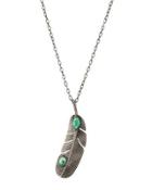 Diamond & Emerald Feather Pendant Necklace