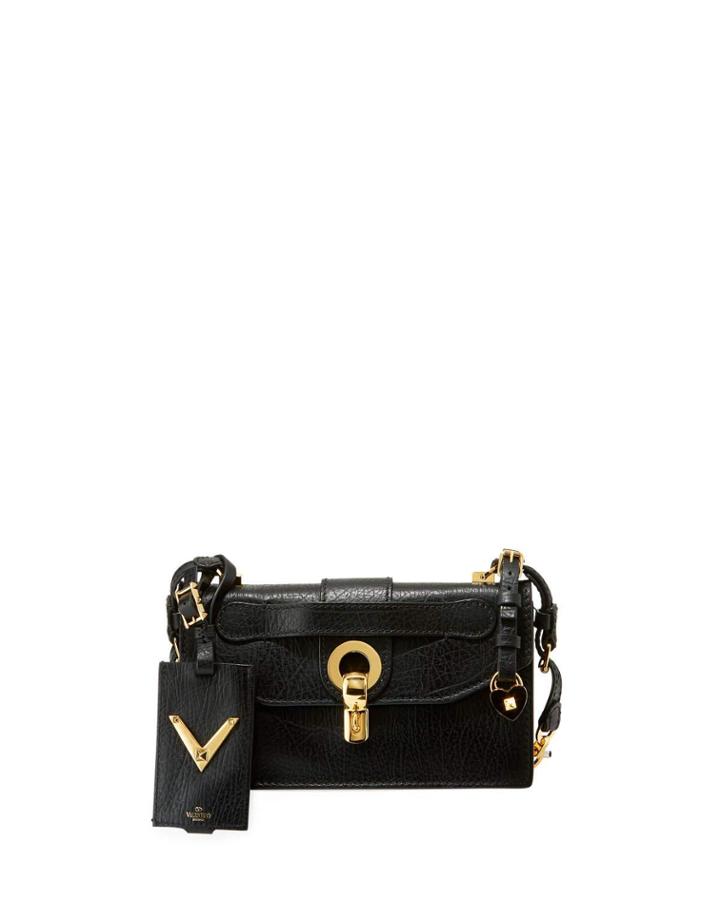 Pebbled Leather Shoulder Bag W/ Padlock