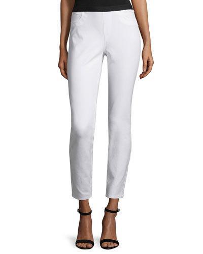 Elastic-waist Slim-leg Ankle Pants, White