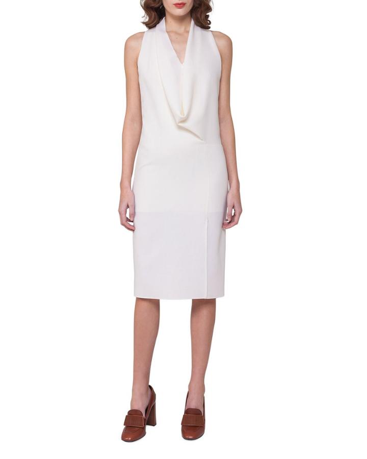 Sleeveless Drape-front Dress, Off White