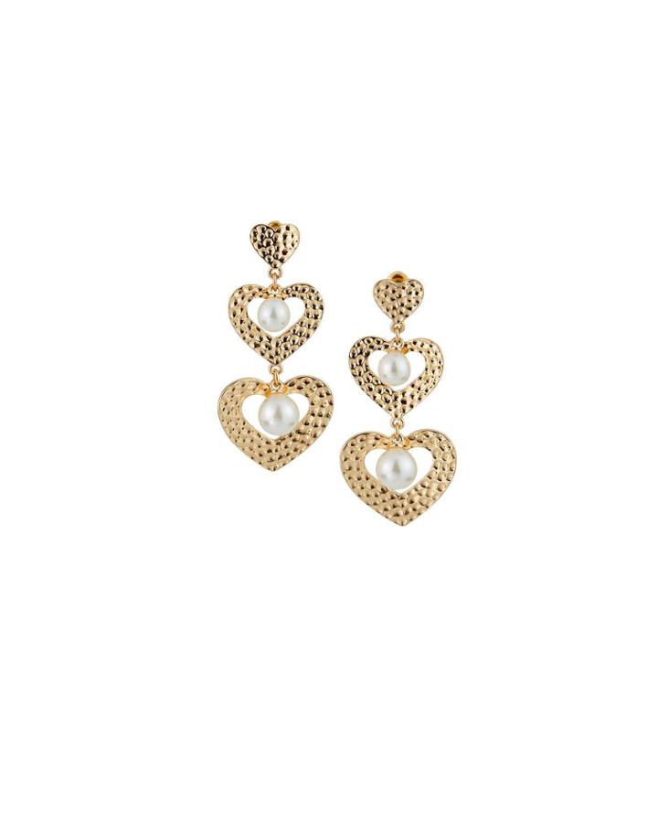 3-tier Heart Earrings With Faux Pearl