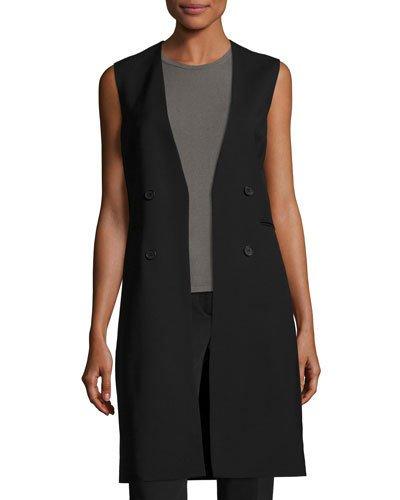 Aggie Contour Open-front Wool Vest, Black