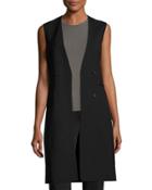 Aggie Contour Open-front Wool Vest, Black