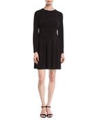 Flocked Long-sleeve Dress With