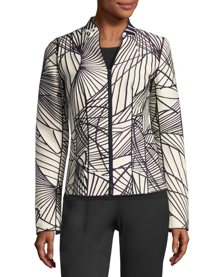 Linette Zip-front Spiral-print Jacquard Jacket,