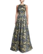 Sleeveless Metallic Floral Ball Gown