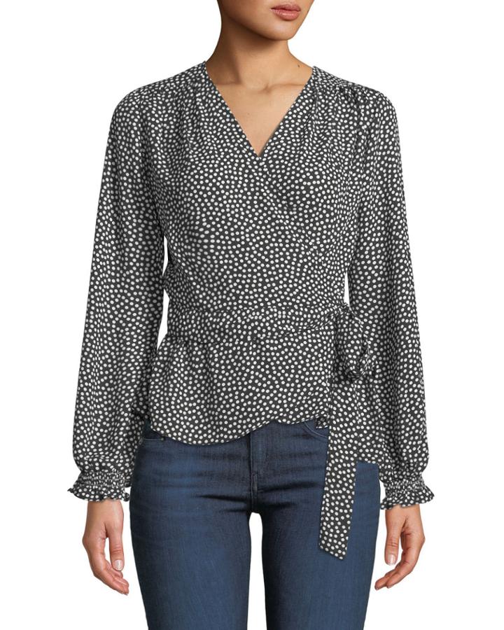 Long-sleeve Dotted Wrap Top