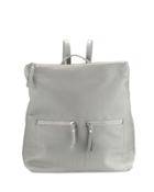 Zip-pocket Square Leather Backpack, Gray
