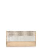 Woven Calf Hair & Crocodile Clutch Bag, Cream