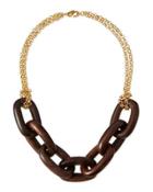 Golden Chain & Chunky Wood Link Necklace,