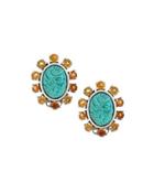 Oval Carved Turquoise & Citrine Cluster Clip Earrings