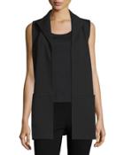 Marrow-stitch Long Open Vest, Black