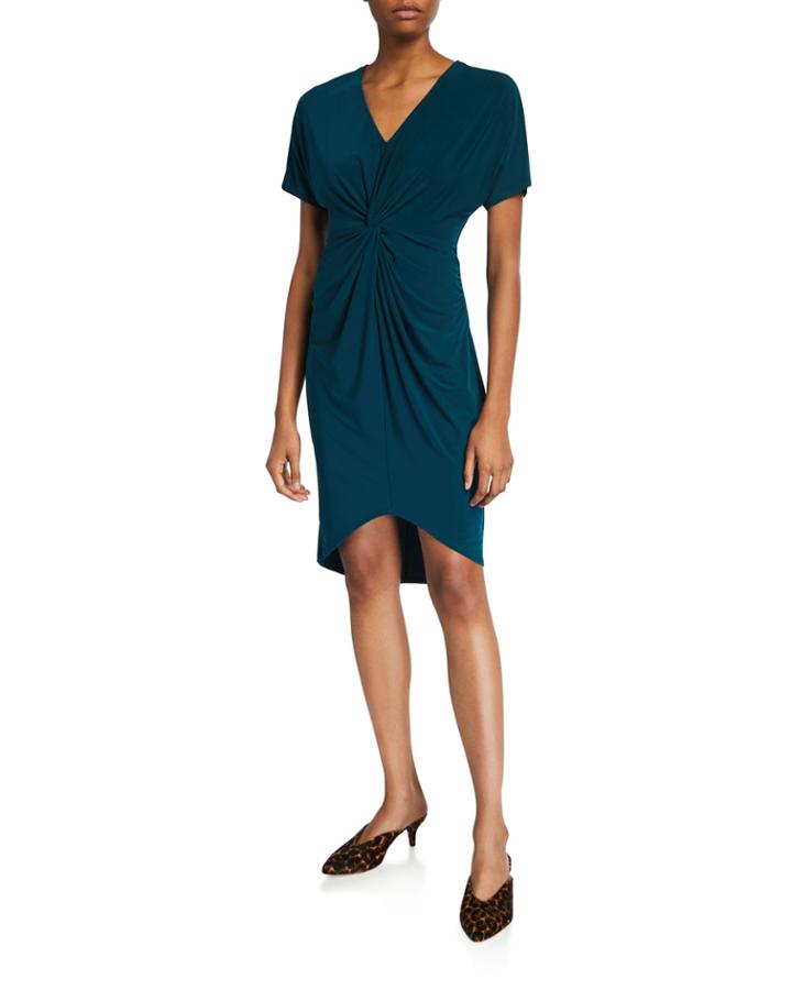 Drape-sleeve Twist-front Dress