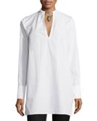 Long-sleeve Blouse W/warrior Necklace, White