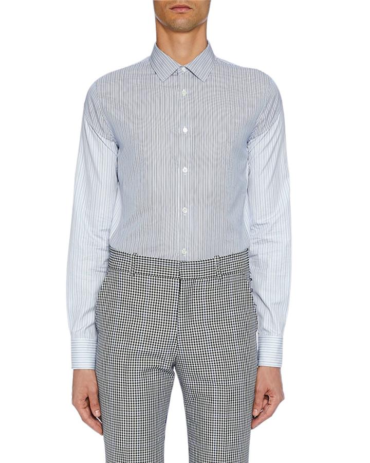 Men's Long-sleeve Two-tone Button-front