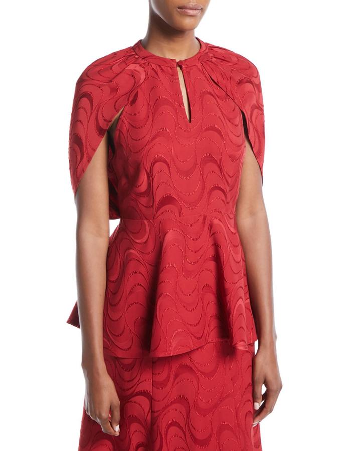Sleeveless Keyhole Spiral-jacquard Cape-back Blouse