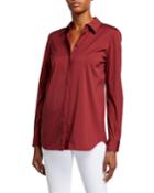 Brody Long-sleeve Button-down Italian Stretch Cotton Blouse