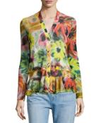Floral-print Ruffle-hem Easy Cardigan