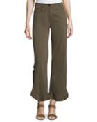 Spencer Mid-rise Flared Flounce-hem Cotton Pants