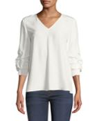 Leland Gathered-sleeve Silk Blouse, White Cloud